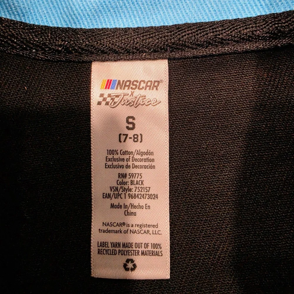 Justice x NASCAR Girls Racing Jacket Black Blue Snap Front Bomber Size S 7-8 NEW